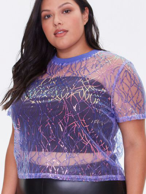 Plus Size Sheer Sequin Tee