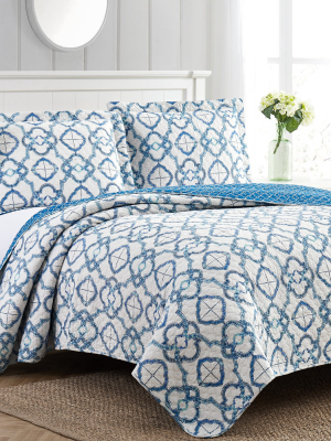 Modern Threads 2 Or 3 Piece 100% Cotton Enzyme Washed Quilt Set Mosaic Lattice.