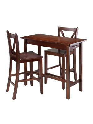 3 Piece Set Breakfast Table With V-back Counter Stools Wood/walnut - Winsome