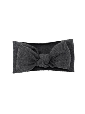 Bandeau Ribbed Puffer Bow Baby Headband - Dark Grey