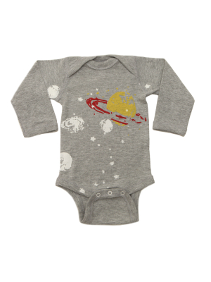 Lucky Fish Grey Saturn Long Sleeve Onesie