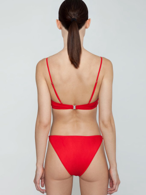 Start Me Up Suede Front Scrunch Bikini Bottom - Red