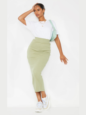 Sage Green Ribbed Midi Skirt