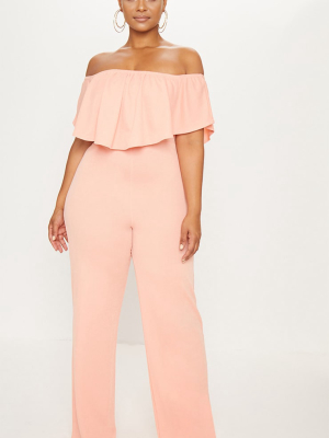 Plus Coral Bardot Frill Culotte Jumpsuit