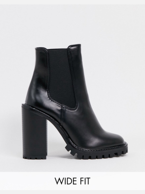 Asos Design Wide Fit Expect High Heeled Chunky Chelsea Boots In Black