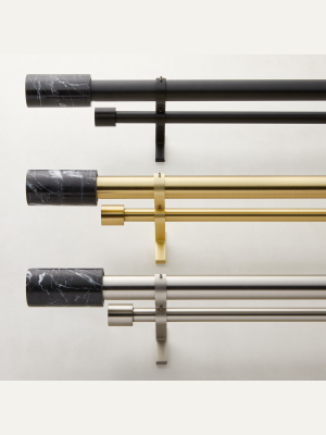 Black Marble Finial Double Rod Curtain Rod Set