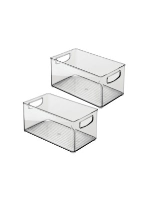 Mdesign Plastic Stackable Kitchen Food Storage Bin, Handles, 2 Pack - Smoke Gray