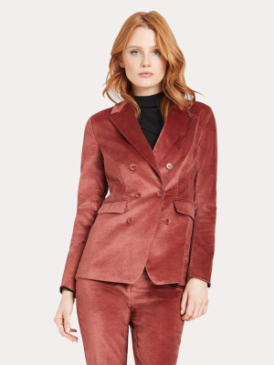 Ecru Double Breasted Stretch Velvet Blazer