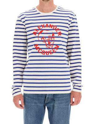 Alexander Mcqueen Logo Printed Striped Long Sleeve T=shirt