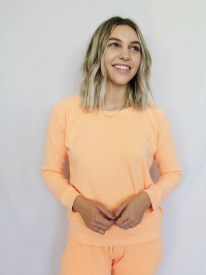 Cotton Fleece Long Sleeve Raglan Pullover In Neon Orange