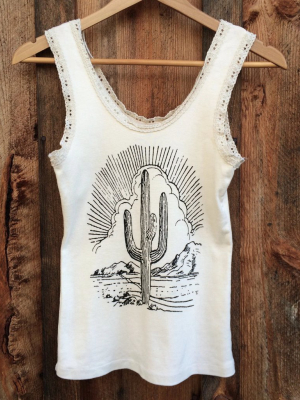 Cactus Vintage Lace Tank White/black