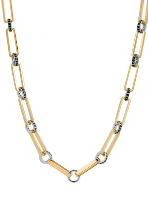 Elongated Oval Link Necklace -  Black Diamond