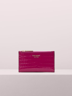 Sylvia Croc-embossed Small Slim Bifold Wallet