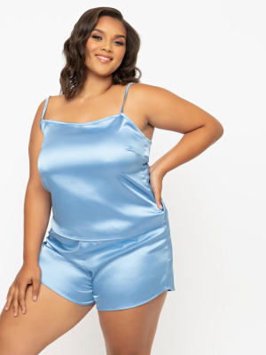 Plus Size Blue Satin Pajama Shorts