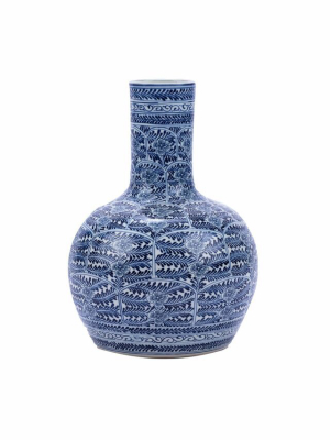 Blossom Globular Vase, Blue And White