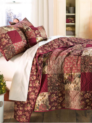 Cranberry Floral Patchwork Quilt Set, In Queen Size - Plow & Hearth