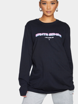 Black Santa Monica Printed Long Sleeve T Shirt