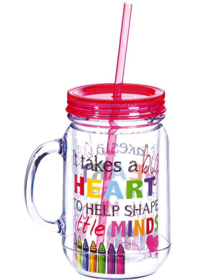 Cypress Home Big Heart, Double Wall Mason Jar W/straw, 20 Oz.