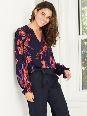 Women's Long Sleeve Romantic Ruffle Blouse - A New Day™