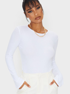 White Crew Neck Ribbed Long Sleeve Top