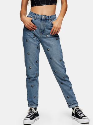 Mid Blue Yin Yang Mom Jeans