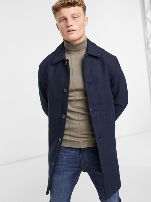 Jack & Jones Originals Wool Car Coat In Navy