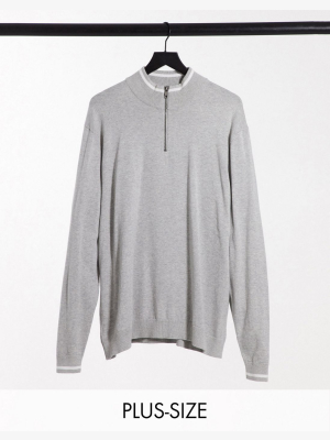 Only & Sons Plus Quarter Zip Sweater In Light Gray