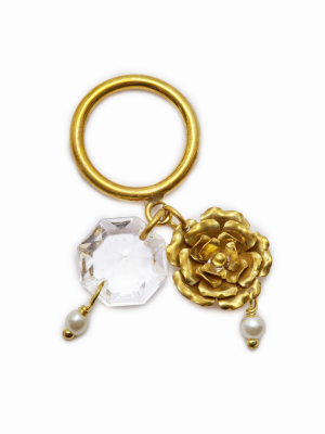 Crystal Dangling Charms Ring - Gold