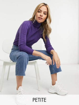 Fashion Union Petite High Neck Sweater In Cable Knit