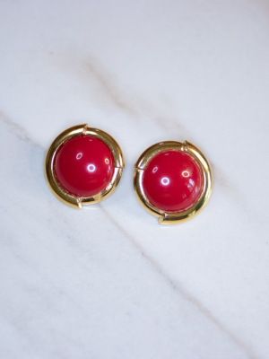 Vintage Monet Red And Gold Statement Earrings