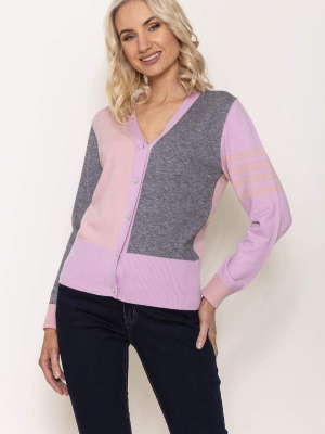 Colourblock Cardigan In Pink And Grey
