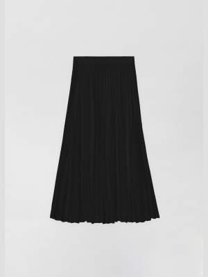 Pleated Elastic Waist Skirt In Stretch Crepe - Black