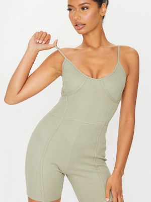 Sage Green Cotton Waffle Cup Detail Unitard