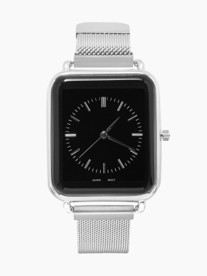 Square Watch W/ Mesh Wristband - Silver/black