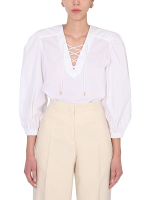 Alberta Ferretti Lace-up Detail Poplin Blouse