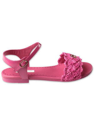 Dolce & Gabbana Kids Woven Raffia Ankle Strap Sandals