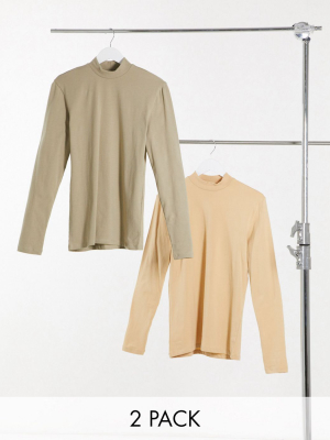 Asos Design 2 Pack Long Sleeve Muscle Fit Turtleneck