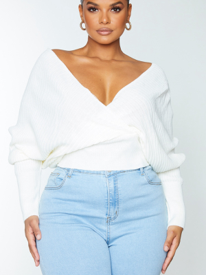 Plus Ivory Wrap Off The Shoulder Sweater