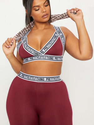 Prettylittlething Plus Burgundy Branded Crop Top