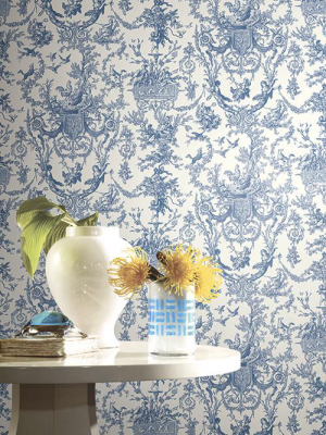 Old World Toile Wallpaper In Blue By Ashford House For York Wallcoverings