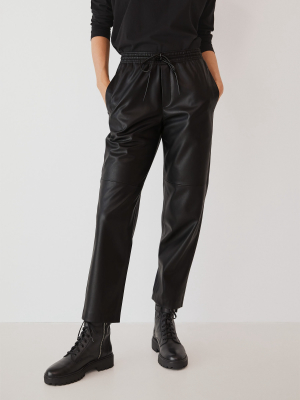 Leather-effect Elastic Waist Trousers