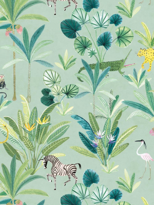 Animal Kingdom Wallpaper (two Roll Set) In Sea Spray By Bethany Linz For Milton & King