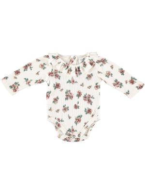 Tocoto Vintage Flower Print Ribbed Bodysuit- Off White