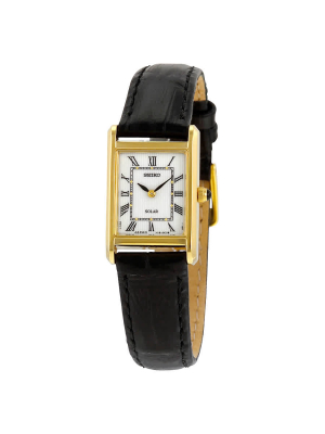 Seiko Solar White Dial Black Leather Ladies Watch Sup250