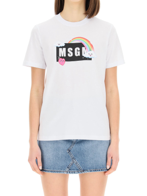 Msgm Rainbow Logo Print T-shirt