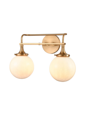 Beverly Hills 2-light Vanity Light In Satin Brass With White Feathered Glass