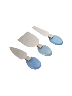 3pk Stainless Steel Cheese Knife Set With Glass Handle Blue - Thirstystone