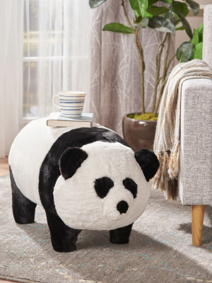 Jotham Kid's Faux Fur Panda Ottoman White And Black - Christopher Knight Home