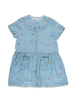 Stella Mccartney Kids Flower Embroidered Denim Dress