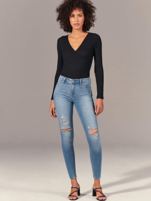 Ripped Mid Rise Jean Leggings